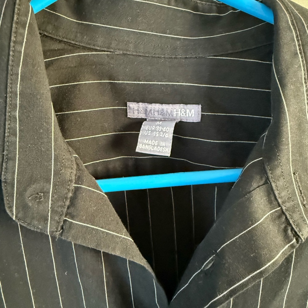 H&M Black Casual Button Down Shirt with Pinstripes - Picture 2 of 3